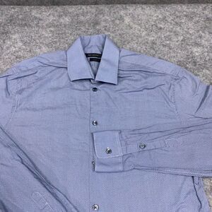 John Varvatos Shirt Mens 16 34/35 Slim Fit Large Blue Geometric‎ Print